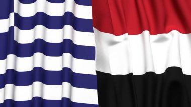 GREECE ve YEmen bayrakları gerçekçi kumaş dokusuna sahip