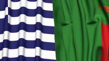 GREECE ve ZAMBIA bayrakları gerçekçi kumaş dokusuyla