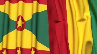 GRENADA ve GINEA bayrakları gerçekçi kumaş dokusuyla