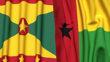 GRENADA ve GİNEA-BISSAU bayrakları gerçekçi kumaş dokusuyla