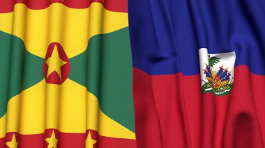 GRENADA ve HAITI bayrakları gerçekçi kumaş dokusuyla