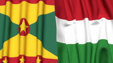 GRENADA ve HUNGARY bayrakları gerçekçi kumaş dokusuyla