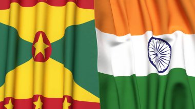 GRENADA ve Hindistan 'ın gerçekçi kumaş dokusuna sahip bayrakları