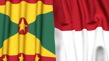 GRENADA Bayrakları ve gerçekçi kumaş dokusuna sahip INDONEZYA