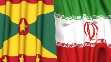 GRENADA ve İRAN bayrakları gerçekçi kumaş dokusuyla
