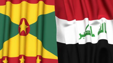 GRENADA ve IRAQ bayrakları gerçekçi kumaş dokusuyla
