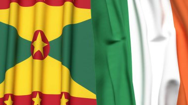 GRENADA ve IRELAND bayrakları gerçekçi kumaş dokusuyla