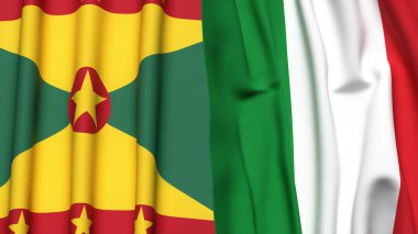 GRENADA bayrakları ve gerçekçi kumaş dokusuyla italyan bayrakları