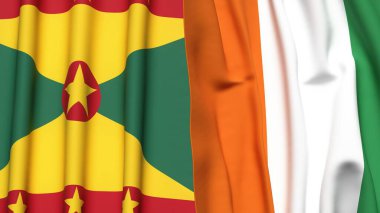 GRENADA Bayrakları ve gerçekçi kumaş desenli IVORY Kıyı