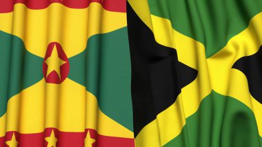 GRENADA ve JAMAICA bayrakları gerçekçi kumaş dokusuyla