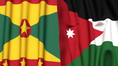 GRENADA ve JORDAN bayrakları gerçekçi kumaş dokusuyla