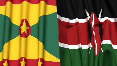 GRENADA ve KENYA bayrakları gerçekçi kumaş dokusuyla