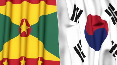 GRENADA Bayrakları ve KOREA GÜNEY Gerçekçi kumaş dokusuyla