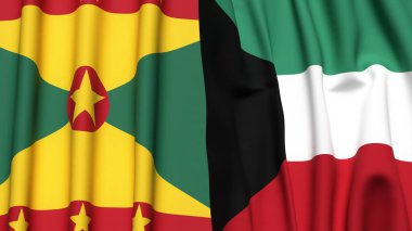 GRENADA ve KUWAIT bayrakları gerçekçi kumaş dokusuyla