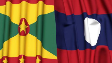 GRENADA ve LAOS bayrakları gerçekçi kumaş dokusuyla