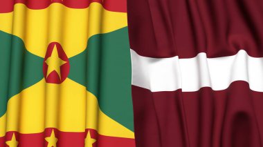 GRENADA ve LATVIA bayrakları gerçekçi kumaş dokusuyla