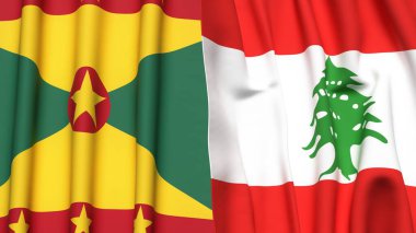 GRENADA ve LEBANON bayrakları gerçekçi kumaş dokusuyla