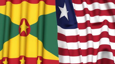 GRENADA ve LIBERIA bayrakları gerçekçi kumaş dokusuyla