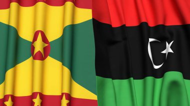 GRENADA ve LIBYA 'nın gerçekçi kumaş dokusuyla bayrakları