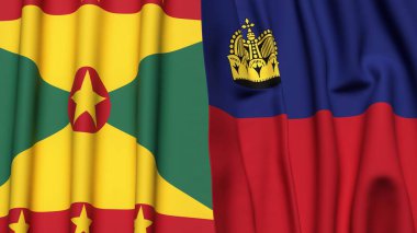 GRENADA ve LIECHTENSTEIN bayrakları gerçekçi kumaş dokusuyla