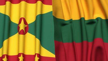 GRENADA ve LITHUANIA bayrakları gerçekçi kumaş dokusuyla