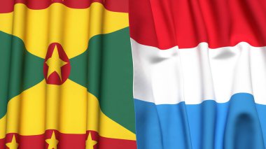 GRENADA ve LUXEMBOURG bayrakları gerçekçi kumaş dokusuyla