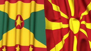 GRENADA ve MACEDONIA bayrakları gerçekçi kumaş dokusuyla