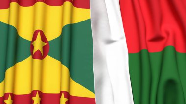 GRENADA ve MADAGASCAR bayrakları gerçekçi kumaş dokusuyla