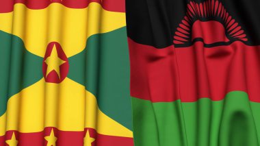 GRENADA ve MALAWI bayrakları gerçekçi kumaş dokusuyla