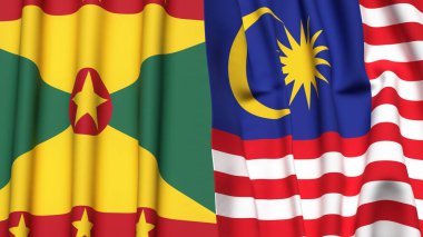 GRENADA ve MALAYSIA bayrakları gerçekçi kumaş dokusuyla