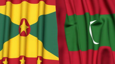 GRENADA ve MALDIVES bayrakları gerçekçi kumaş dokusuyla