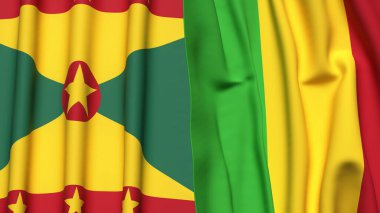 GRENADA ve MALI bayrakları gerçekçi kumaş dokusuyla