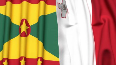 GRENADA ve MALTA bayrakları gerçekçi kumaş dokusuyla