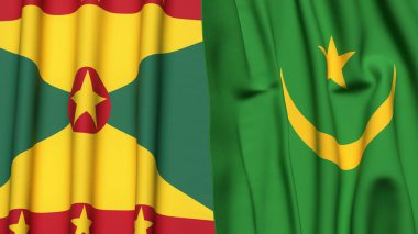 GRENADA ve MAURITANIA 'nın gerçekçi kumaş dokusuyla bayrakları