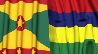 GRENADA ve MAURITIUS bayrakları gerçekçi kumaş dokusuyla