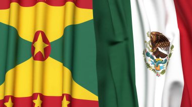 GRENADA ve MEXICO bayrakları gerçekçi kumaş dokusuyla