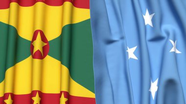 GRENADA ve MICRONESIA bayrakları gerçekçi kumaş dokusuyla