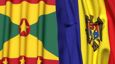 GRENADA ve MOLDOVA 'nın gerçekçi kumaş dokusuyla bayrakları