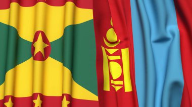GRENADA ve Mongol bayrakları gerçekçi kumaş dokusuyla
