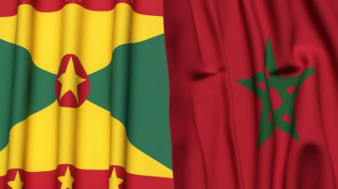 GRENADA ve MoroCCO bayrakları gerçekçi kumaş dokusuyla