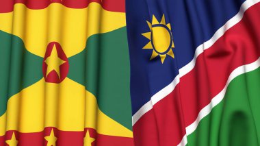 GRENADA ve NAMIBIA bayrakları gerçekçi kumaş dokusuyla