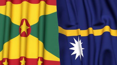 GRENADA ve NAURU bayrakları gerçekçi kumaş dokusuyla