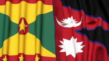 GRENADA ve NEPAL bayrakları gerçekçi kumaş dokusuyla