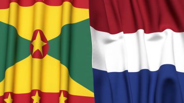 GRENADA ve NETHERLANDS bayrakları gerçekçi kumaş dokusuyla