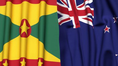 GRENADA ve YENİ ZEALAND bayrakları gerçekçi kumaş dokusuyla