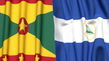 GRENADA ve NICARAGUA bayrakları gerçekçi kumaş dokusuyla