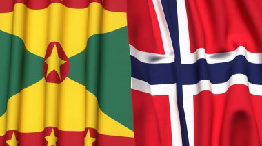 GRENADA ve NORway bayrakları gerçekçi kumaş dokusuyla