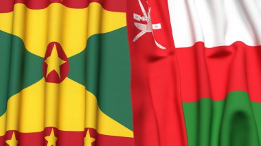GRENADA ve OMAN bayrakları gerçekçi kumaş desenli