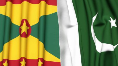GRENADA ve PAKISTAN bayrakları gerçekçi kumaş dokusuyla
