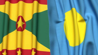 GRENADA ve PALAU bayrakları gerçekçi kumaş dokusuyla